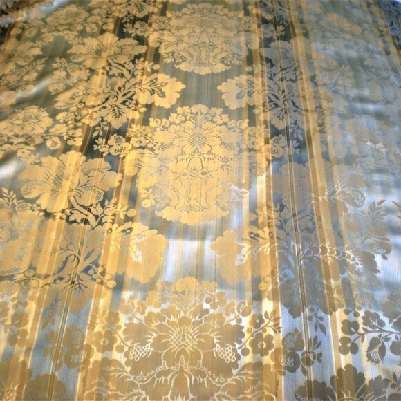 AQUA BLUE GOLD BEIGE DAMASK DRAPERY FURNITURE UPHOLSTERY FABRIC 72"L 50.5 "W - Picture 5 of 11